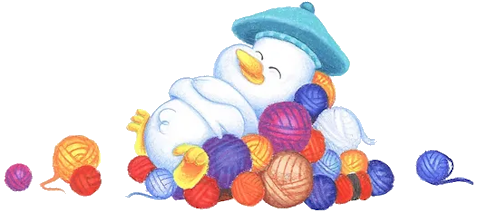 Adrien le canard affale dans ses pelotes de laine